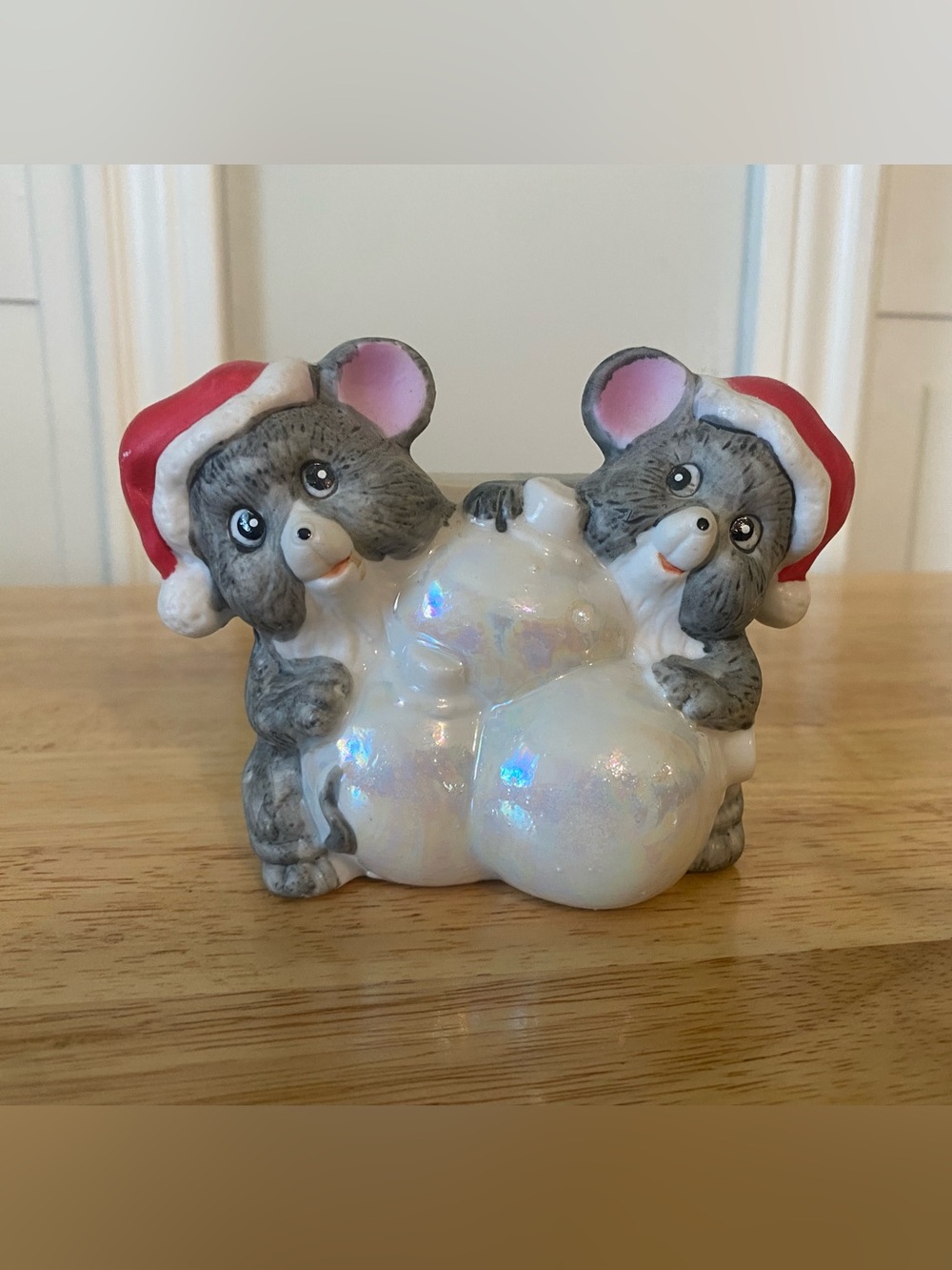 Christmas Mice Napkin Holder with Santa Hats and Gift Bag